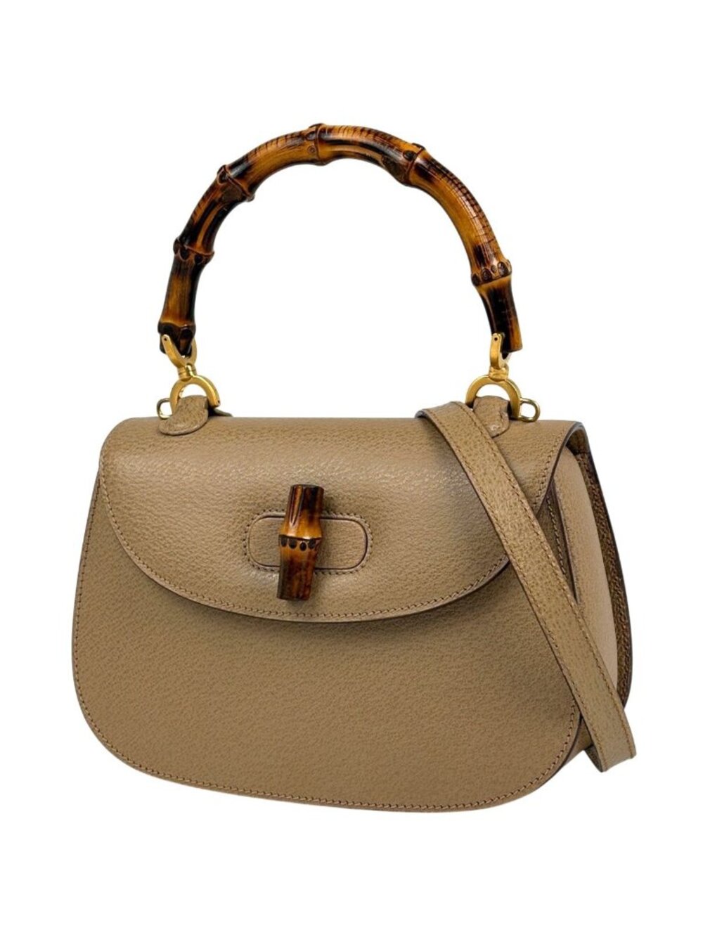 Gucci Bamboo Handbag 2-Way Vintage Leather Beige